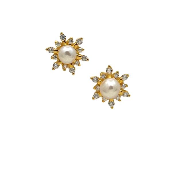 Pearl and CZ Gold Vermeil Post Earring
