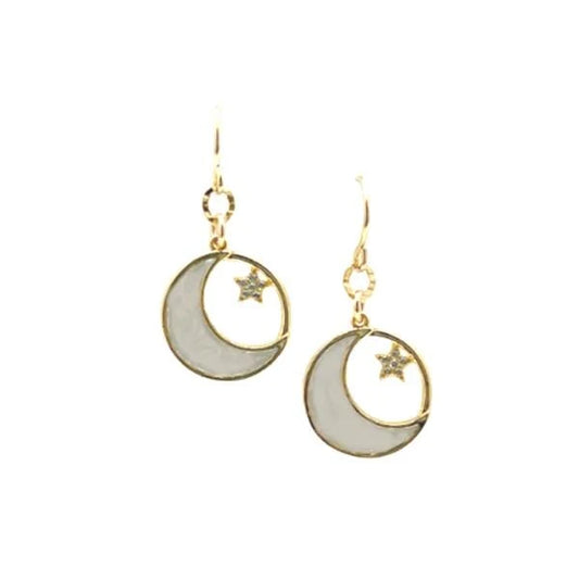Athena Designs Mother of Pearl Moon & Star Earrings