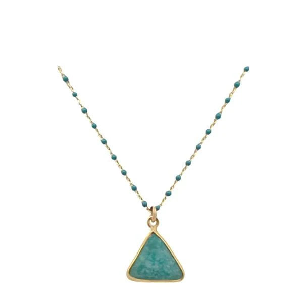 Athena Designs Bezel Set Triangle on Vermeil Beaded Chain:Amazonite