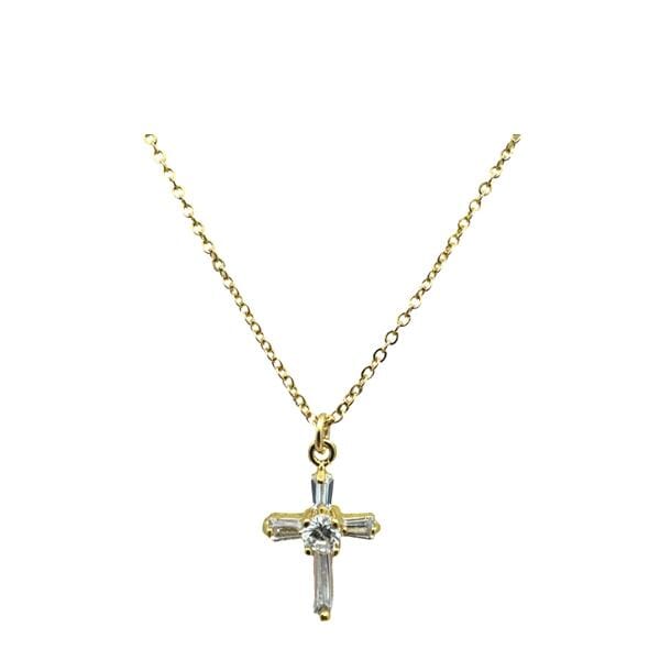 CZ Baguette Gold Vermeil Cross Necklace