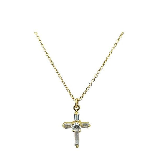 CZ Baguette Gold Vermeil Cross Necklace