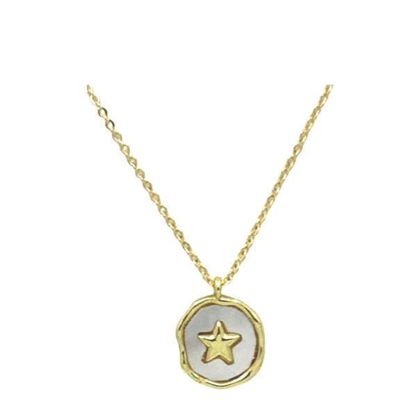 Small Charm Necklace: Star on Mother of Pearl Circle