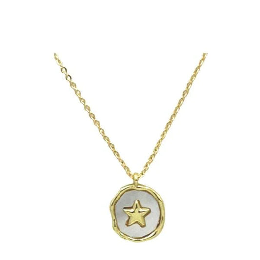 Small Charm Necklace: Star on Mother of Pearl Circle