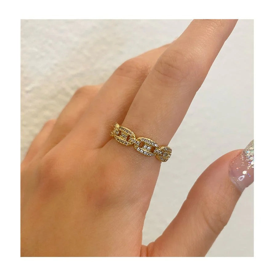 Adjustable Gold Plated Chain Link And CZ Ring