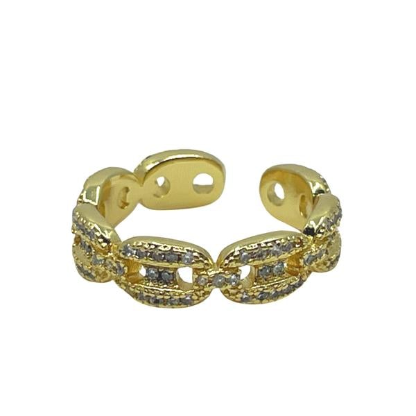 Adjustable Gold Plated Chain Link And CZ Ring