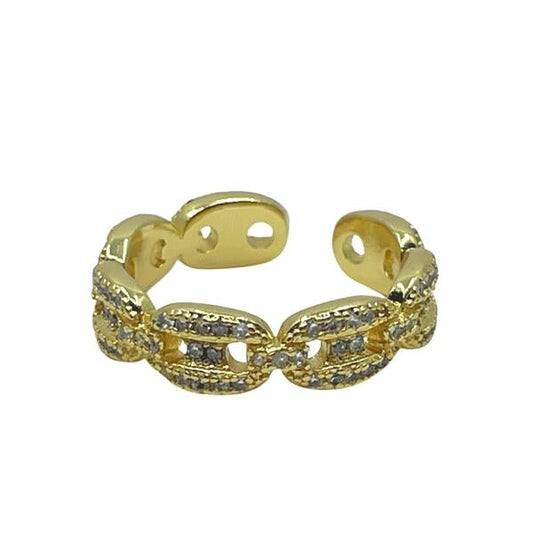 Adjustable Gold Plated Chain Link And CZ Ring