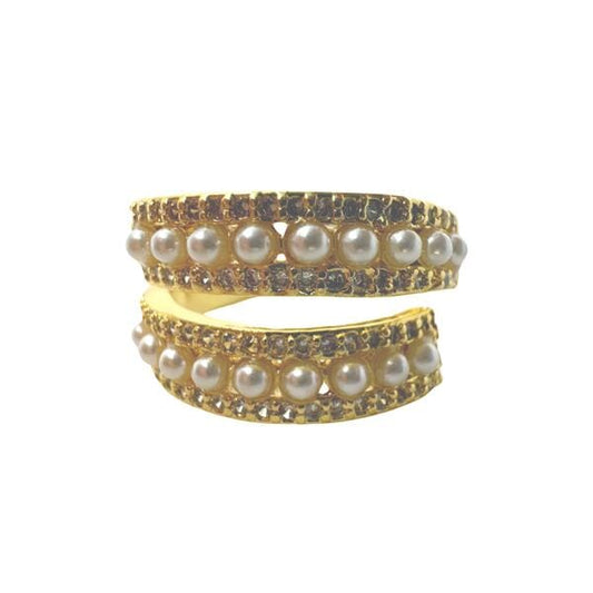 Spiral Pearl & CZ Adjustable Ring