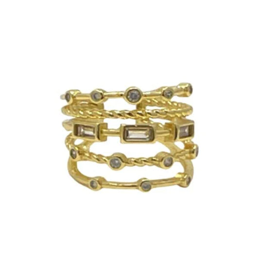 Adjustable Ring: 5 Row 18kt gold Fill & CZ Ring