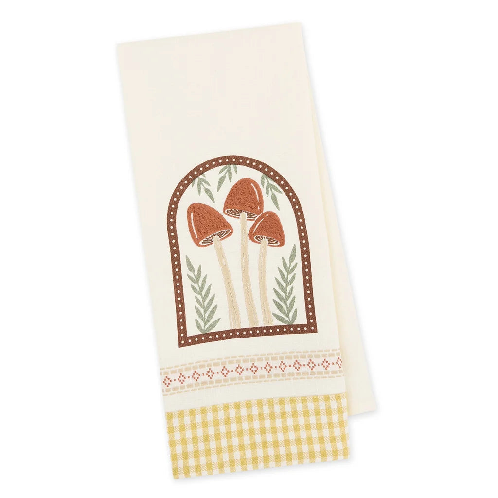 Autumn Mushrooms Embellished Dishtowel