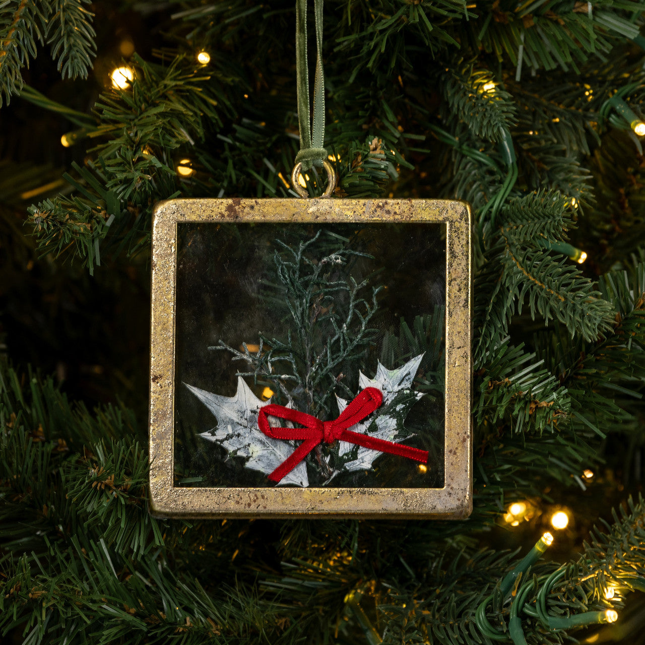Square Pressed Holiday Floral Ornament