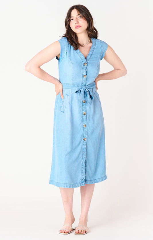 Black Tape Button Front Tencel Midi Dress