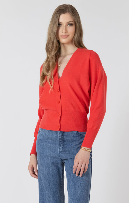 Black Tape Clean Button Front Cardigan Bright Cherry