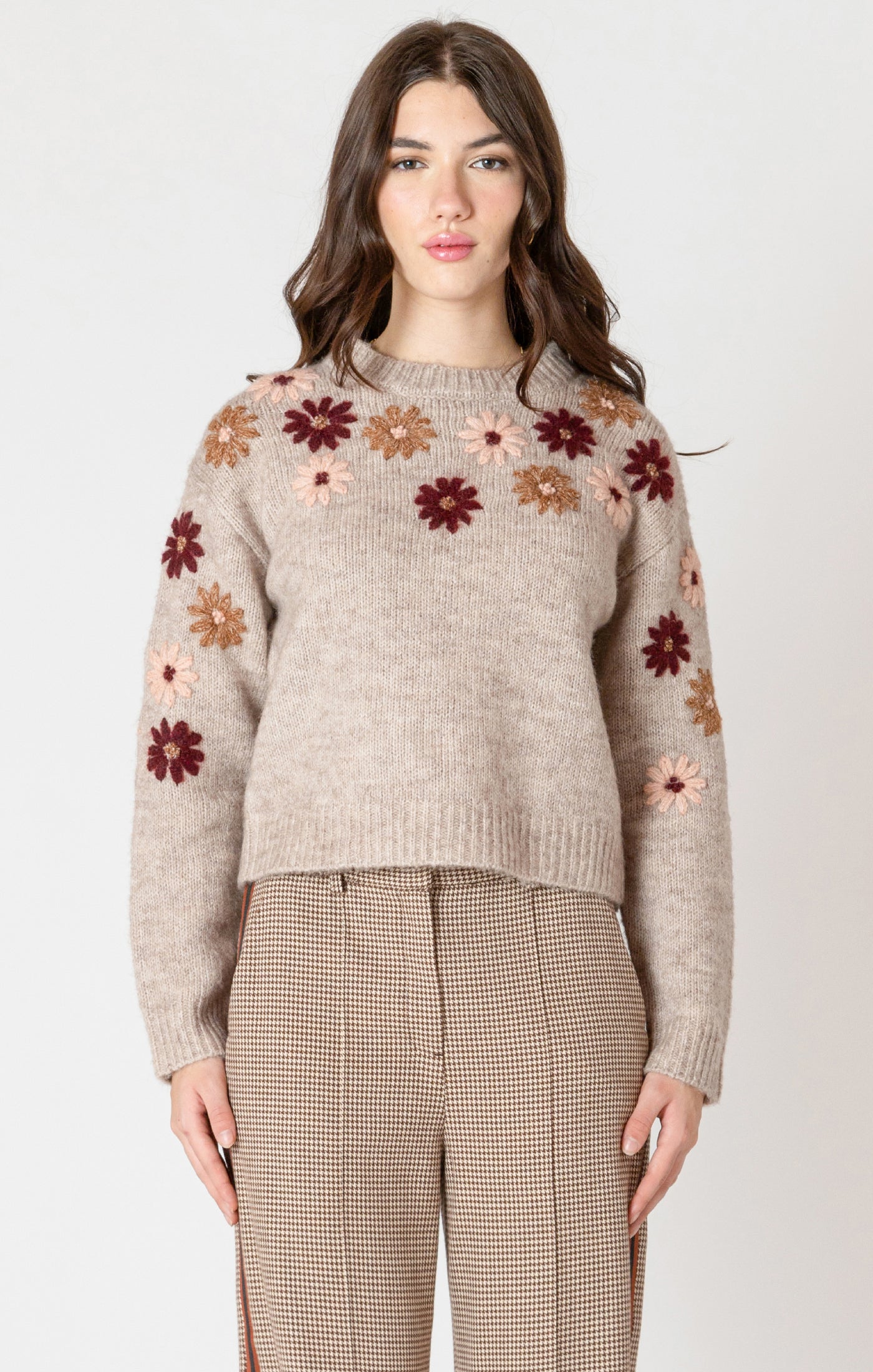 Black Tape Crewneck Floral Applique Sweater