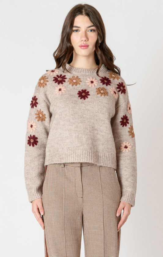 Black Tape Crewneck Floral Applique Sweater