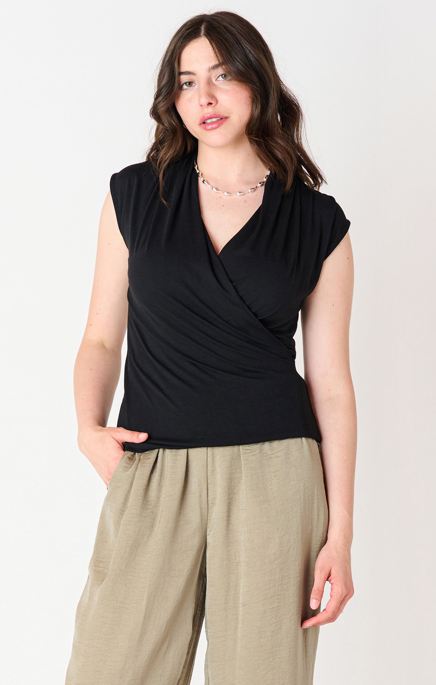 Black Tape Drapey Wrap Tank