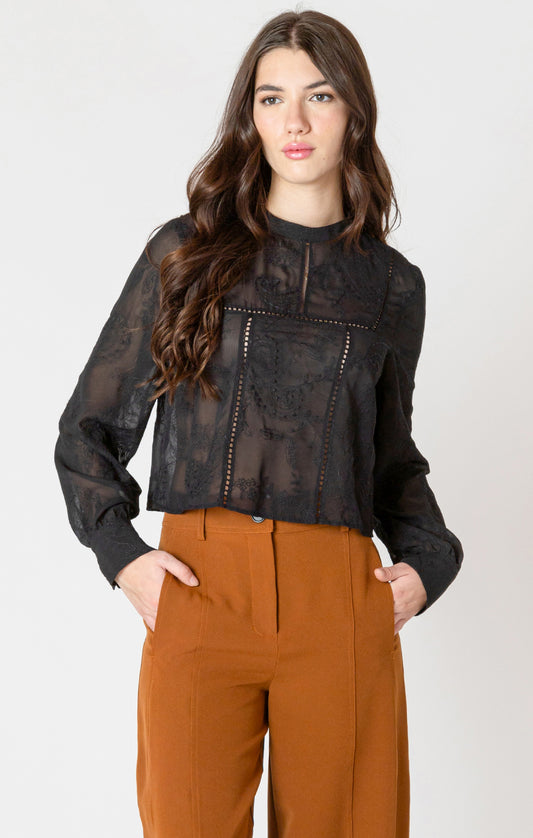Black Tape Embroidered Lace Insert Top