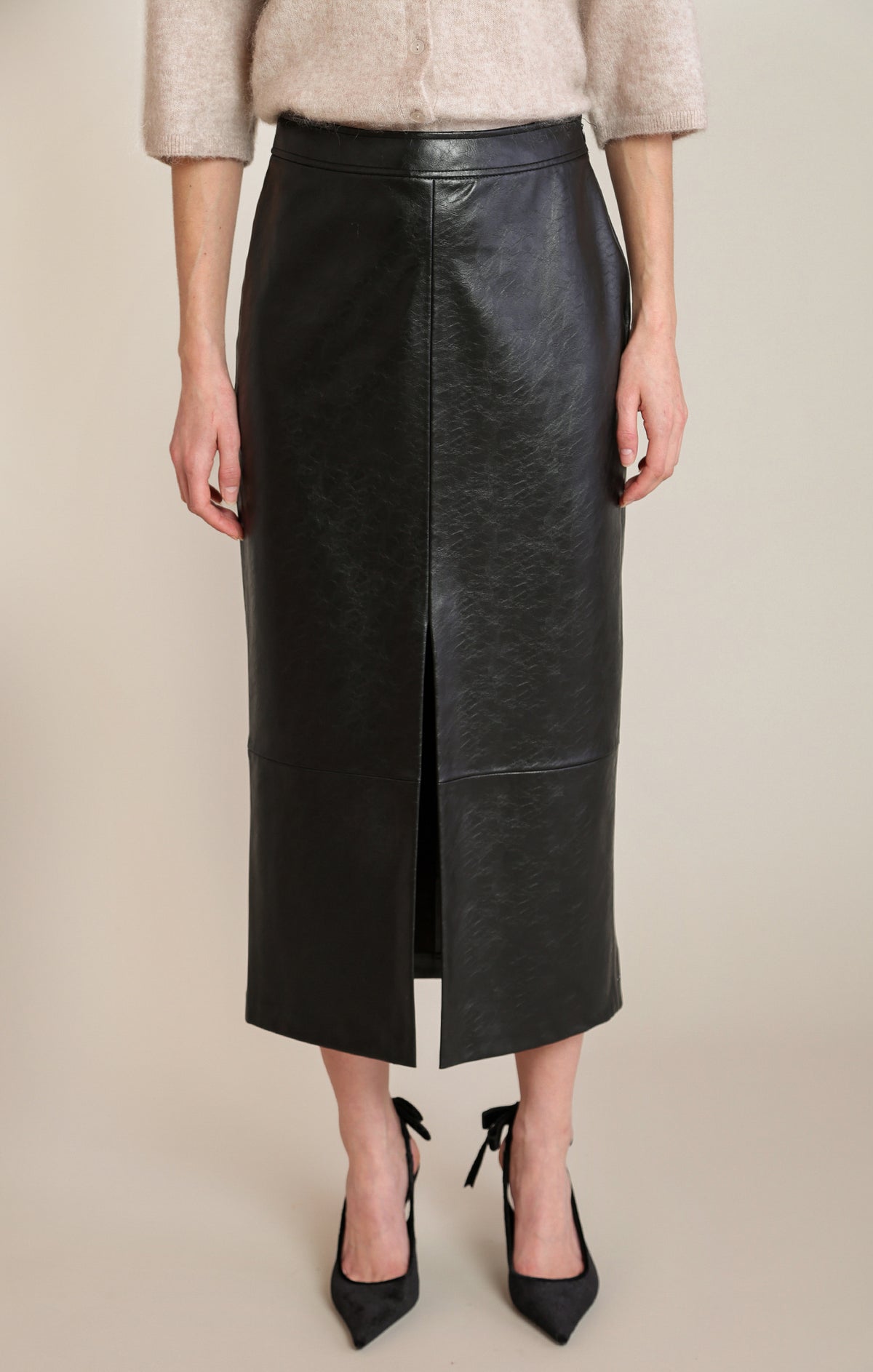 Black Tape Faux Leather Skirt