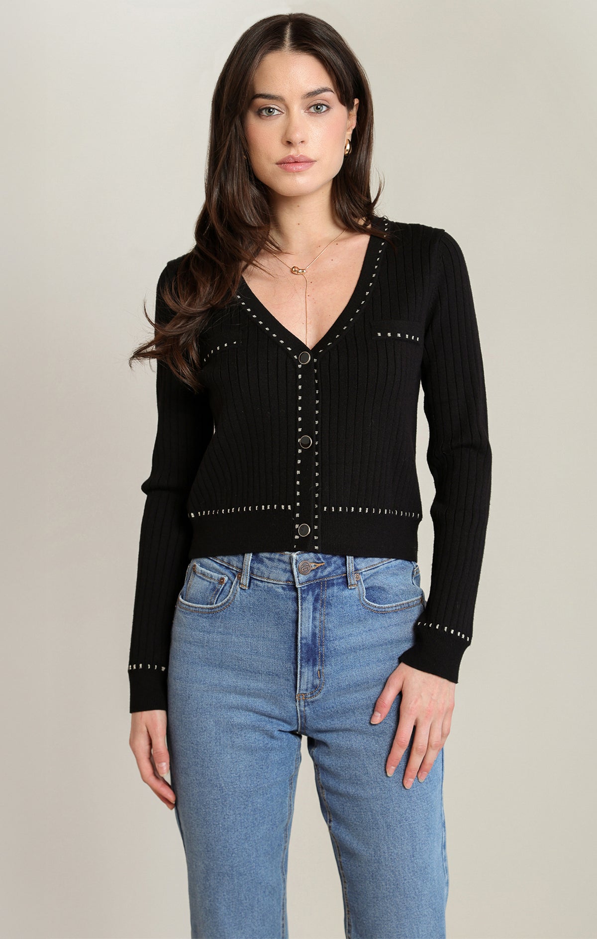 Black Tape Gold Contrast Cardigan
