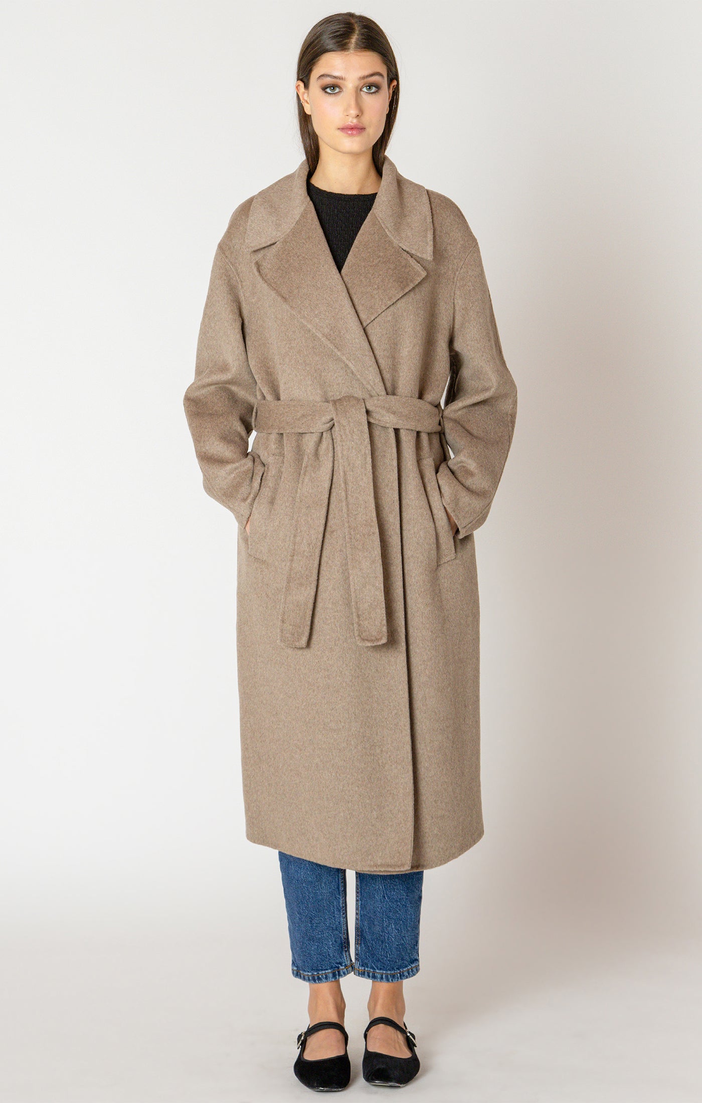 Black Tape Long Belted Coat