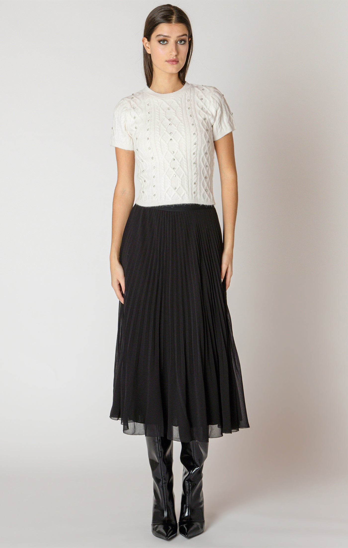 Black Tape Pleated Skirt