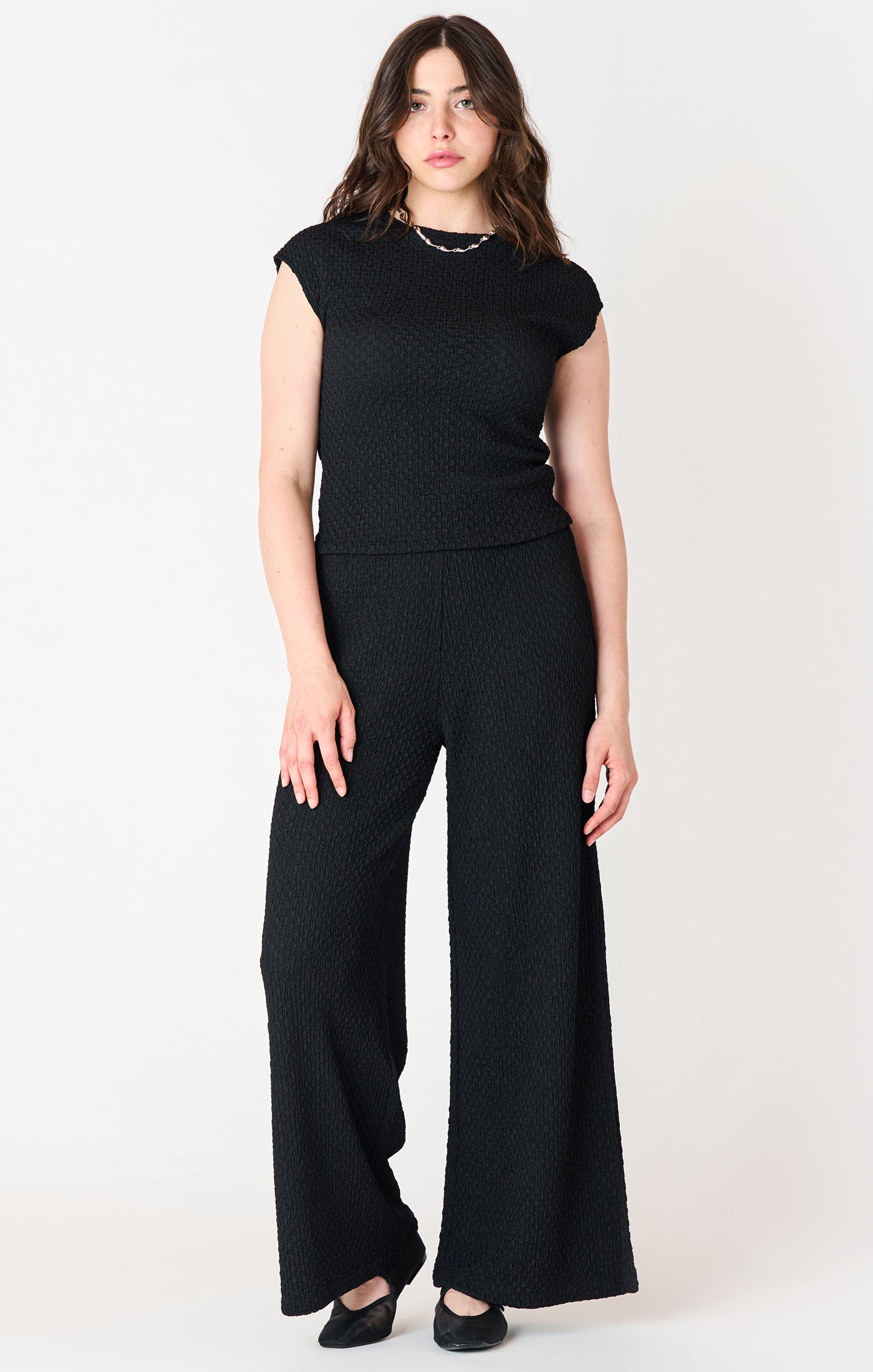 Black Tape Textured Flowy Wide Leg Pants