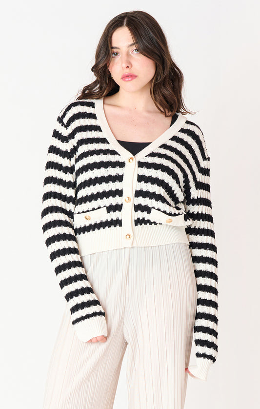 Black Tape Textured Stripe Cardigan