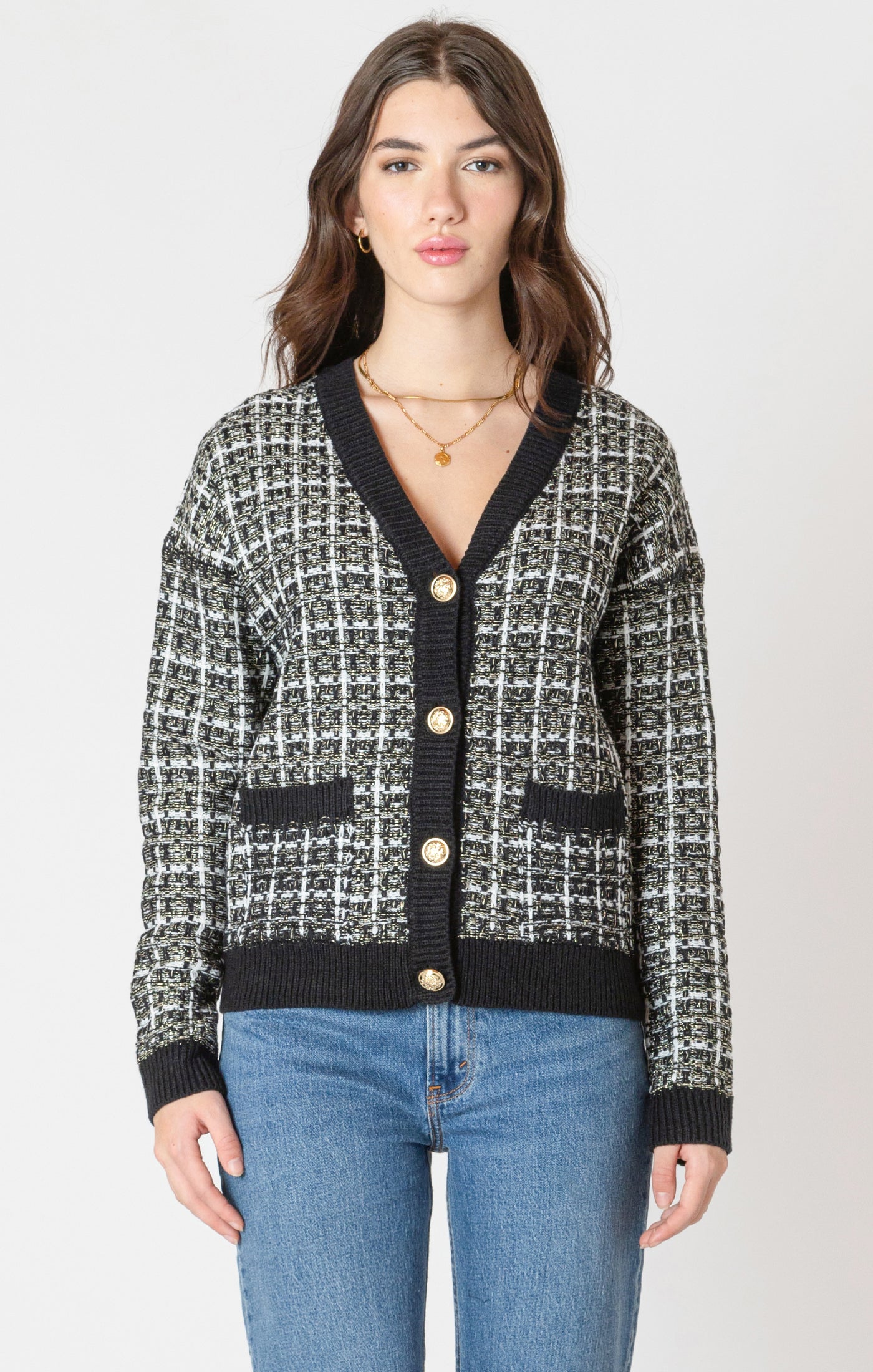 Black Tape Tweed Texture Cardigan