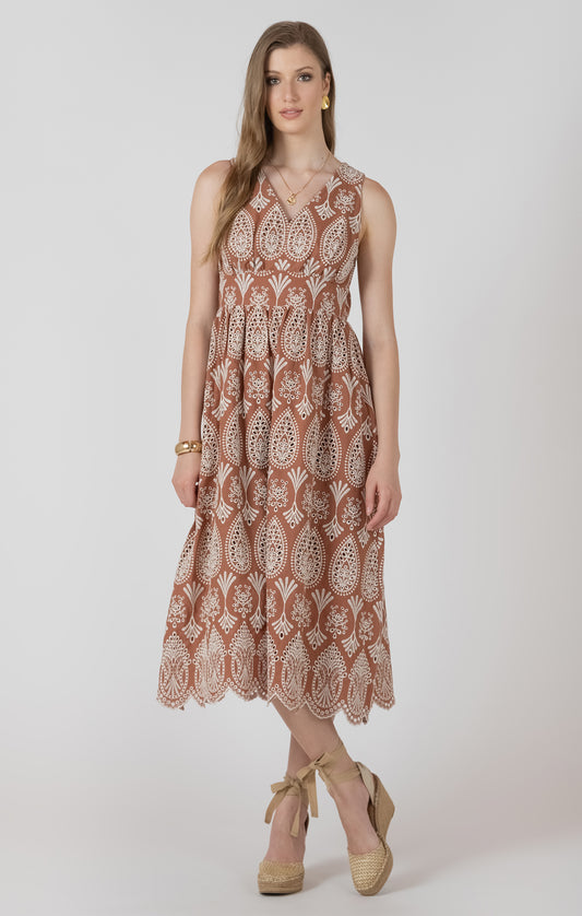 Black Tape V-Neck Eyelet Dress