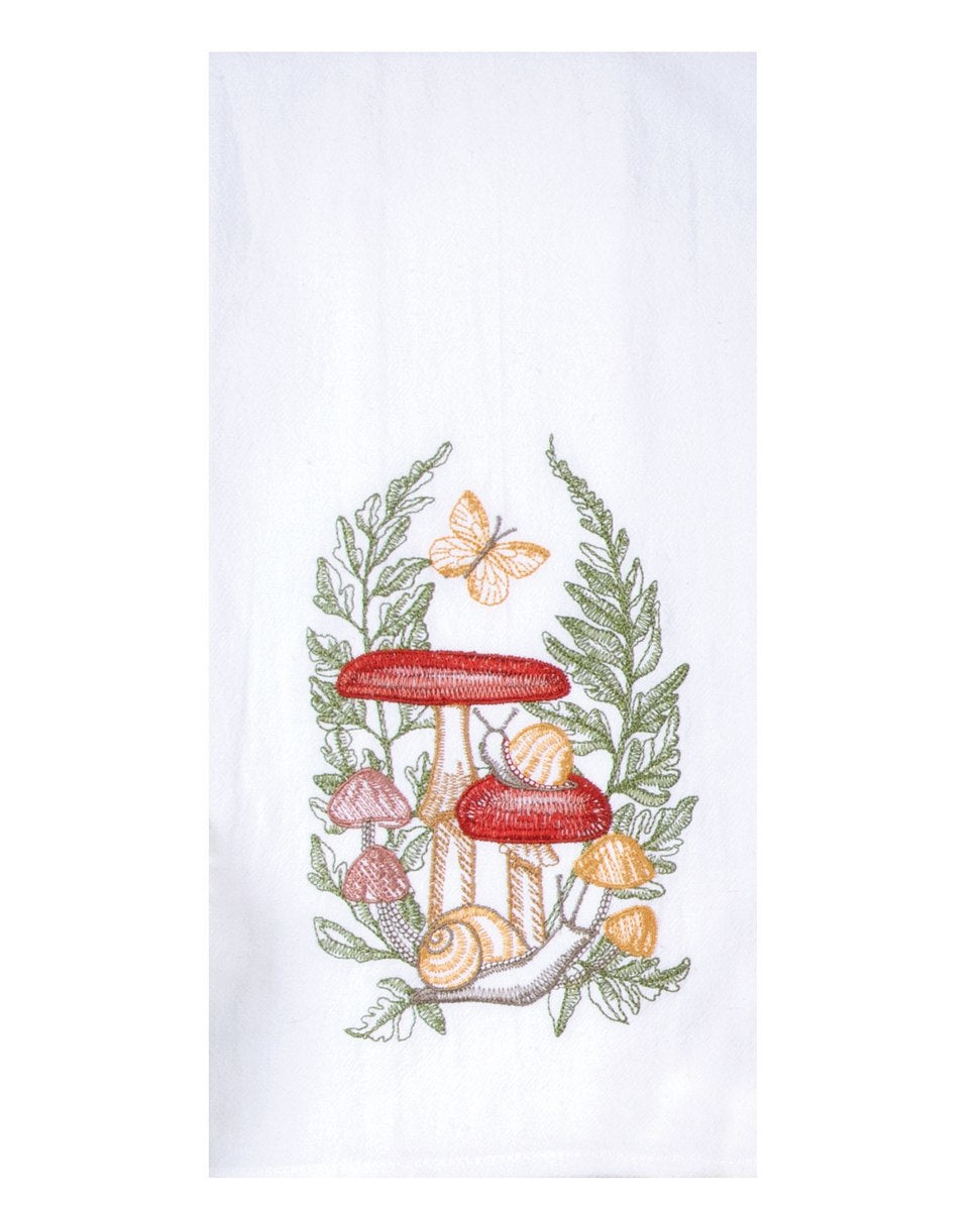 Botanical Mushrooms Embroidered Flour Sack Towel