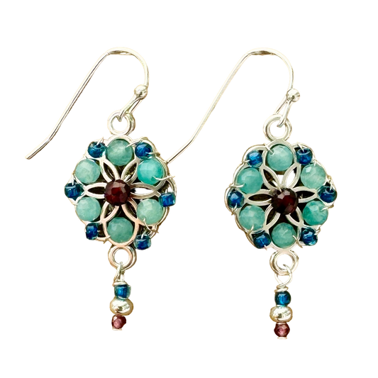 Woven Flower With Amazonite Earrings