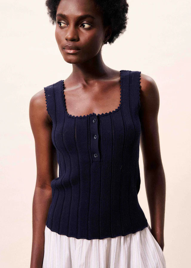 FRNCH Navy Blue Dundee Top