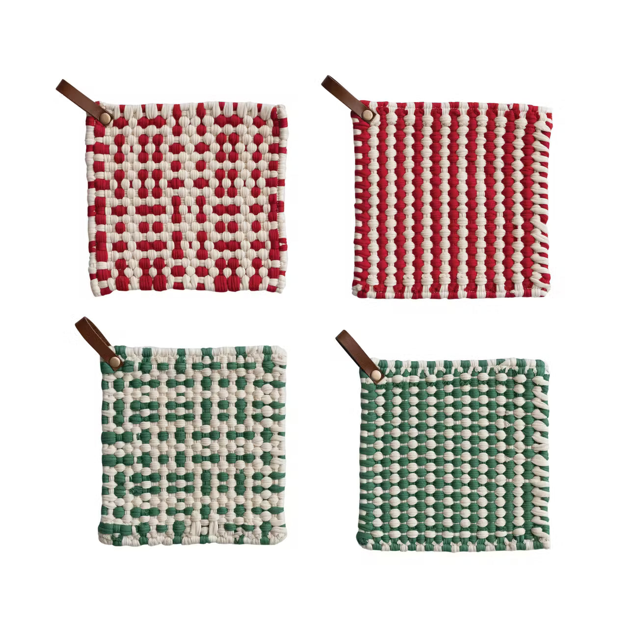 Cotton Crocheted Pot Holder With Leather Loop