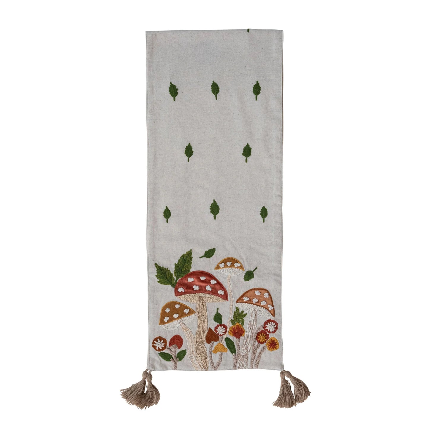 Cotton & Linen Table Runner With Embroidery, Applique & Jute Tassels
