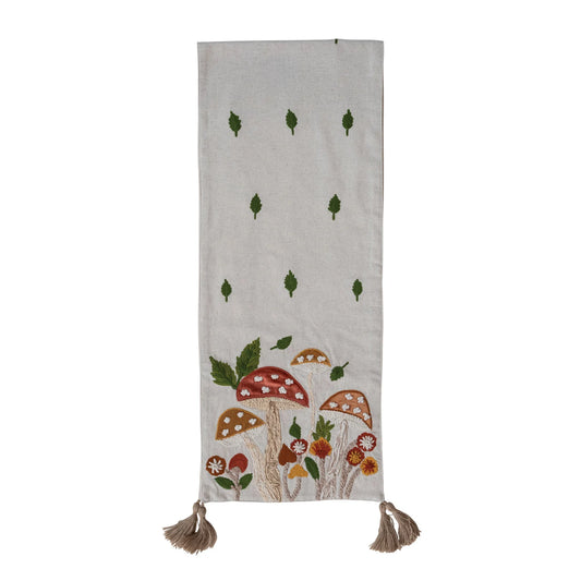 Cotton & Linen Table Runner With Embroidery, Applique & Jute Tassels