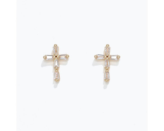 Delicate Gold CZ Crosses Earrings