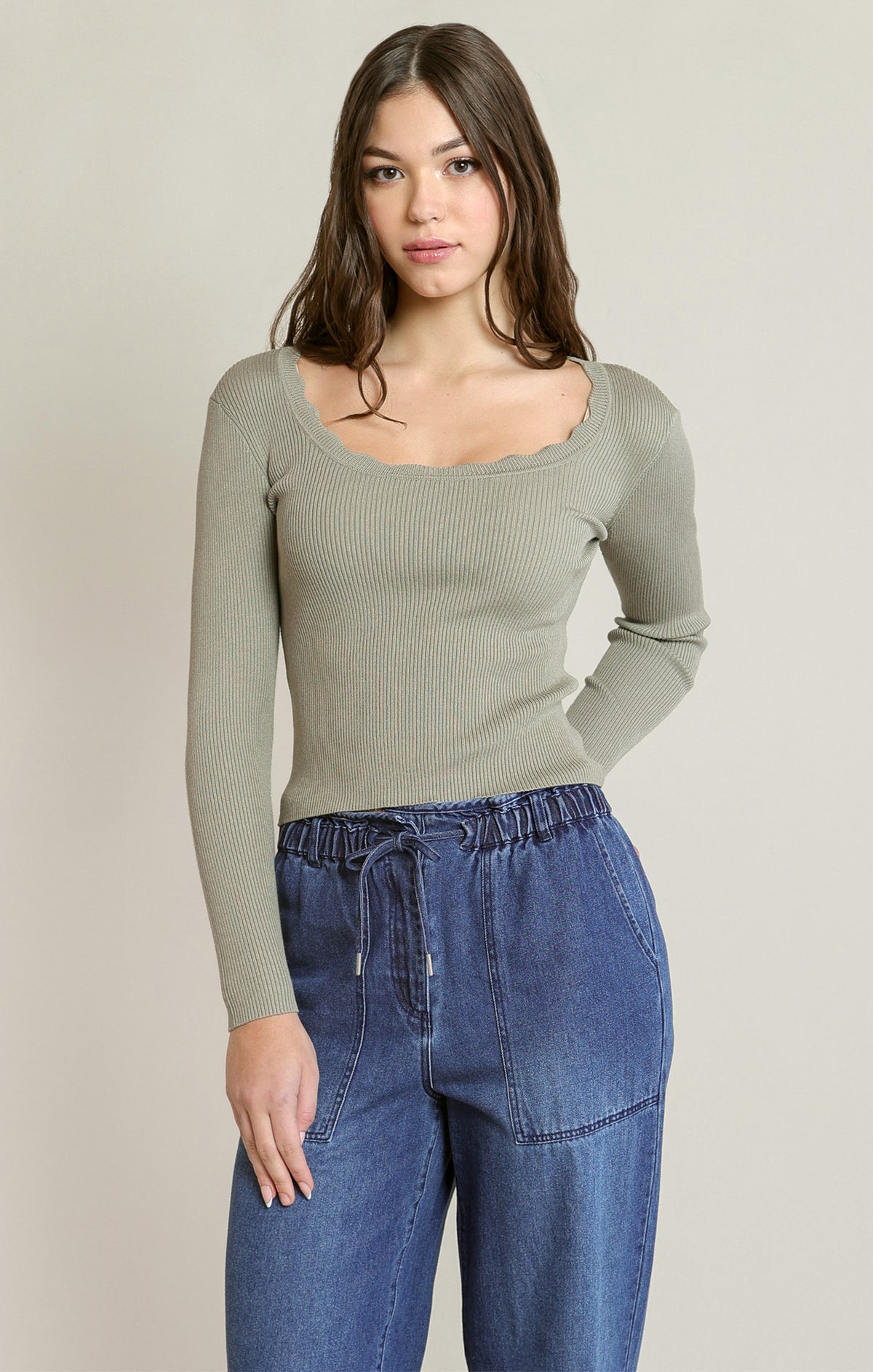 Dex Scallop Neckline Sweater Top