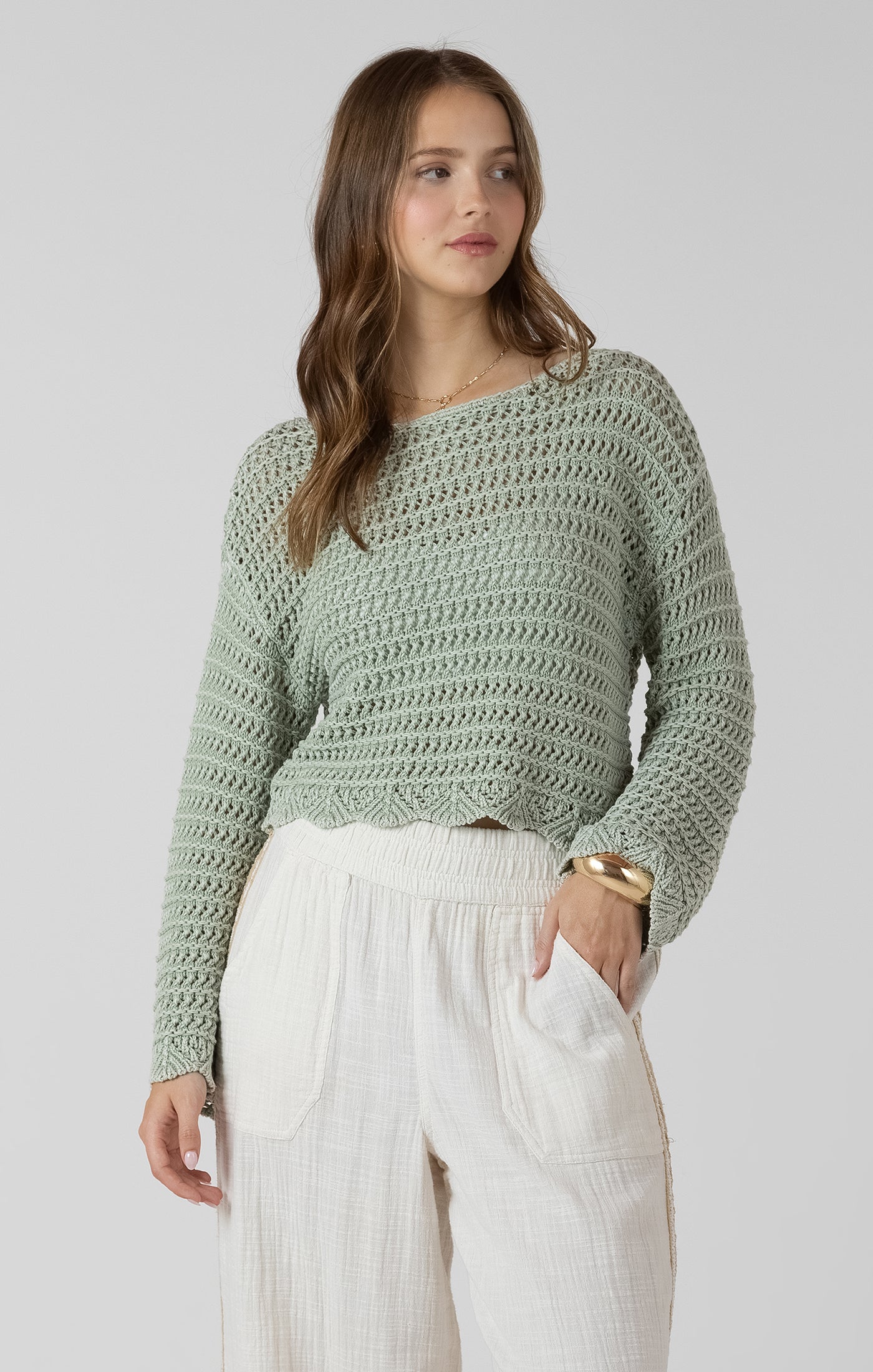 Dex Scalloped Hem Open Stitch Sweater