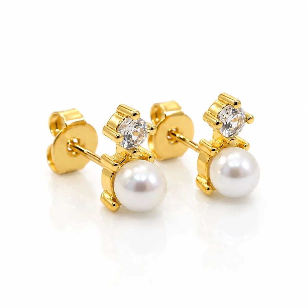 Athena Designs Petite Pearl & CZ Post Earrings