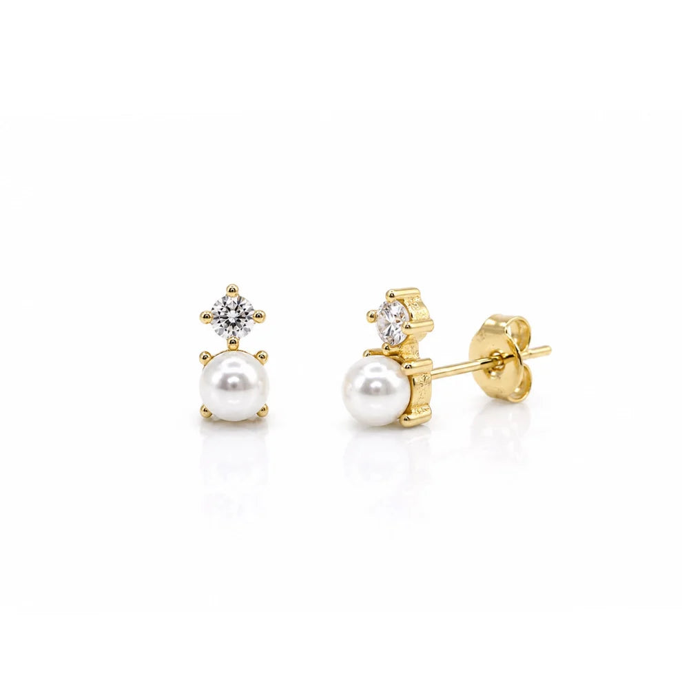 Athena Designs Petite Pearl & CZ Post Earrings
