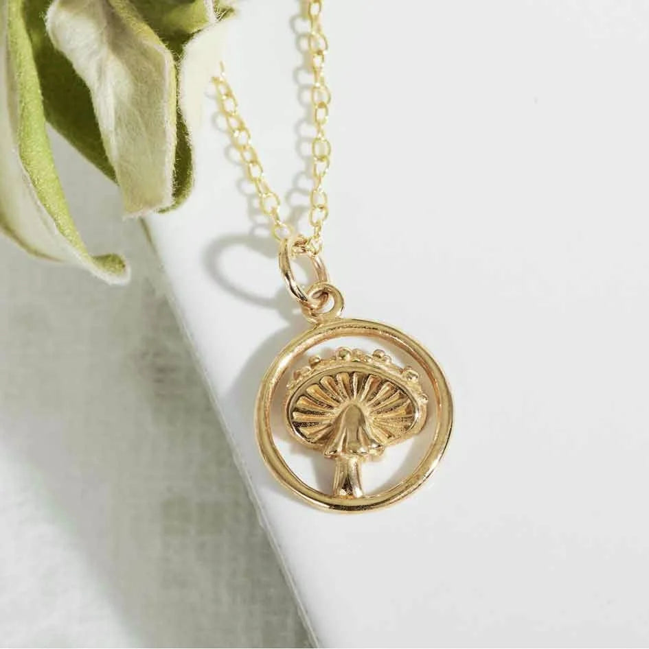 Golden Small Agaric Mushroom Necklace