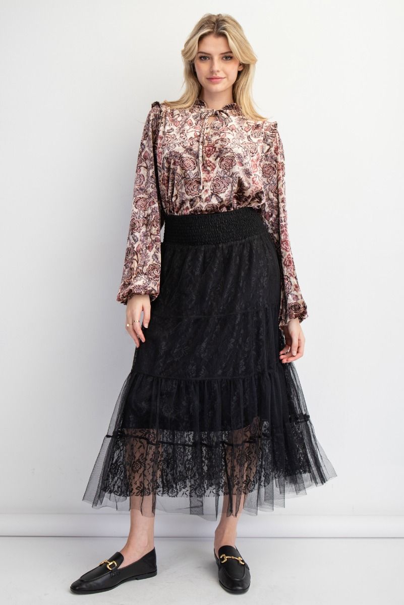 Easel All Over Laced Maxi Skirt