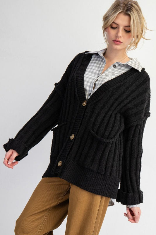 Easel Button Down Knit Sweater Cardigan