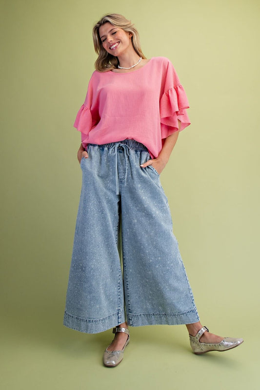 Easel Milky Way Star Printed Washed Denim Pants