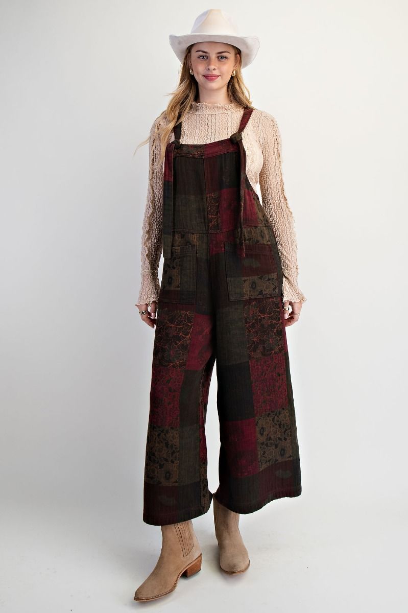 Easel Patchwork Printed Cotton Gauze Jumpsuit