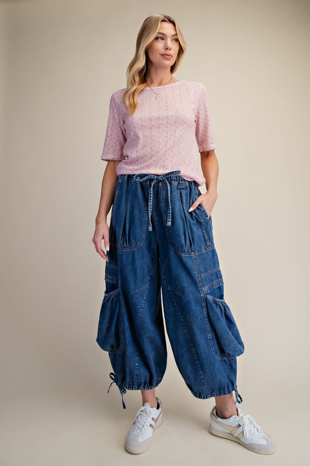 Easel Special Washed Denim Cargo Pants