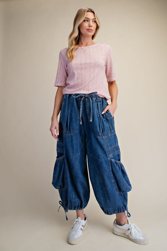 Easel Special Washed Denim Cargo Pants