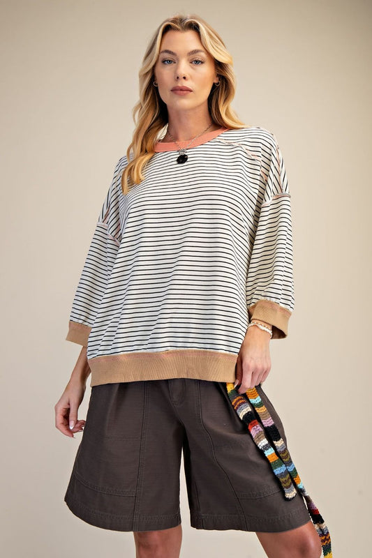 Easel Stripe Washed Terry Pullover