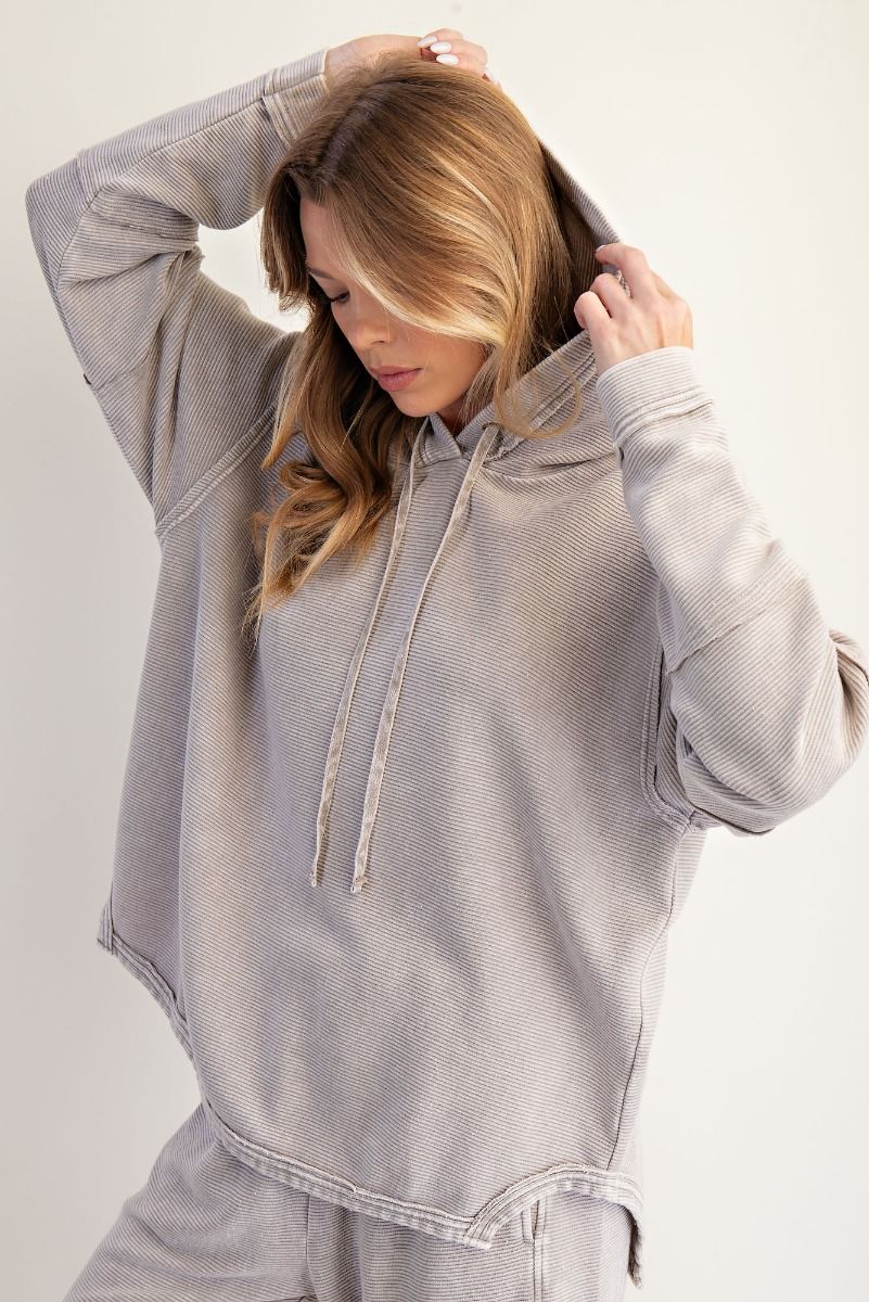 Easel Textured Rib Knit Hoodie Pullover