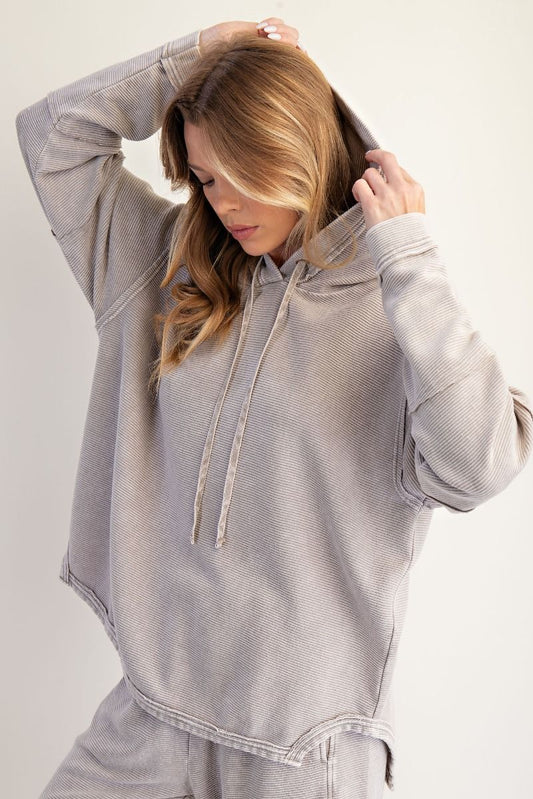 Easel Textured Rib Knit Hoodie Pullover