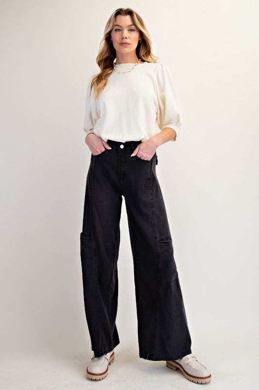 Easel Washed Denim Straight Pants